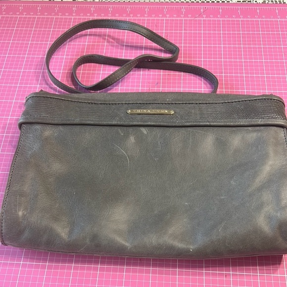 TRINA TURK Gray Leather Clutch with Fold Over Design Shoulder Bag with Handle - Picture 3 of 15